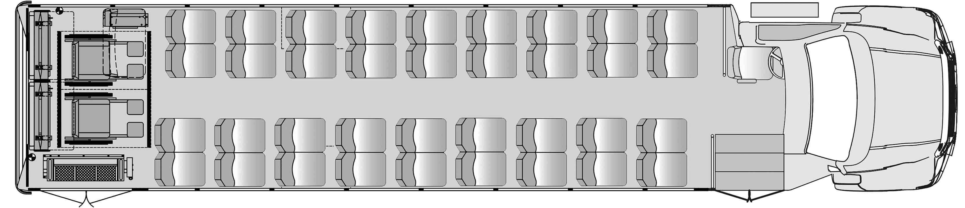 36 Passenger 2 Wheelchair With Flip and Foldaway Seats Plus Driver Floorplan Image